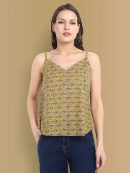 Mera Rang - Eco-Chic Mustard Ajrak Noodle Strap Top