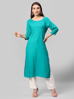 Shree - Women Rayon Turquoise Solid Kurta