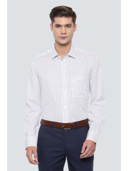 Louis Philippe - Men White Stripe Full Sleeves Shirt