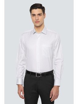 Louis Philippe - Men White Classic Fit Stripe Full Sleeves Shirt