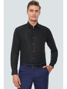 Louis Philippe - Men Black Textured Full Sleeves Formal Shirt