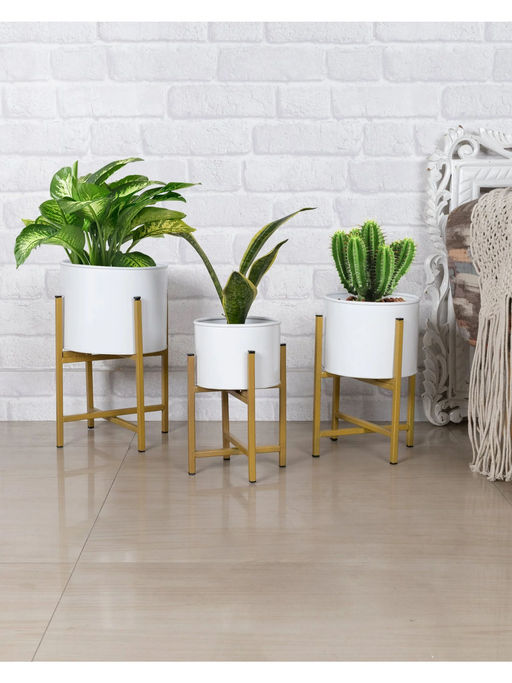 Homesake Planters with Metal Stand 3 Pieces Indoor White
