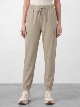 R&B - Women Beige Straight Fit Solid Joggers