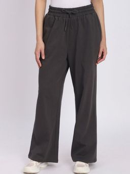 R&B - Women Charcoal Solid Wide Fit Mid Waist Pant