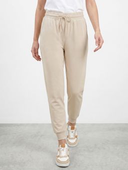 R&B - Women Beige Straight Fit Solid Joggers