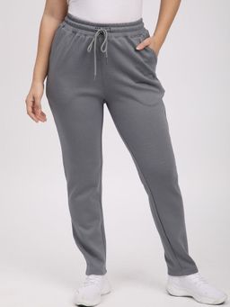 R&B - Women Grey Solid Regular Fit Mid Waist Pant