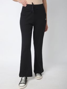 R&B - Women Black Solid Bootcut Fit Mid Waist Pant