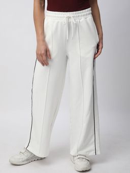 R&B - Women White Solid Wide Fit Mid Waist Pant