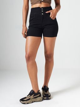 DOLCE CRUDO - Women's Black Regular-Fit Denim Shorts