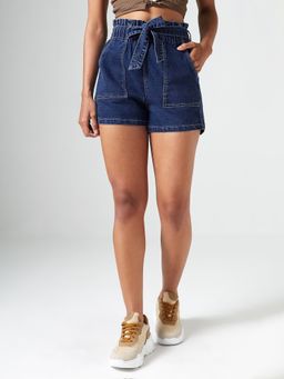 DOLCE CRUDO - Women's Blue High-Rise Denim Shorts with Belt