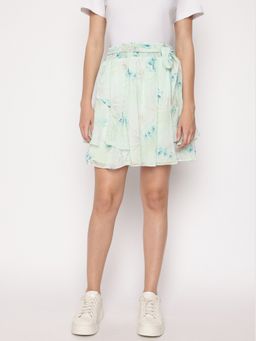 Guess - Green Floral Printed Laila Mini Skirt With Belt