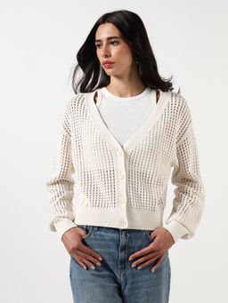Guess - Women Off-White V-Neck Long Sleeves Cardigan