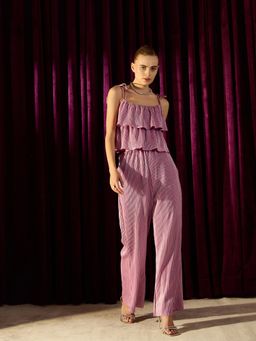 KASSUALLY - Mauve Foil Pleated Ruffled Co-Ord (Set of 2)