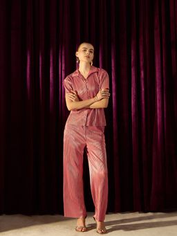 KASSUALLY - Rust Foil Pleated Co-Ord (Set of 2)
