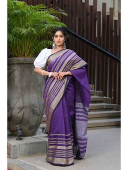 Beatitude - Violet Cotton Handloom Saree with Unstitched Blouse
