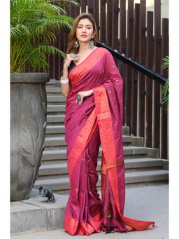 Beatitude - Pink Cotton Banarasi Saree with Unstitched Blouse