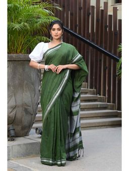 Beatitude - Green Cotton Handloom Saree with Unstitched Blouse