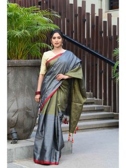 Beatitude - Grey Tissue Silk Saree with Unstitched Blouse