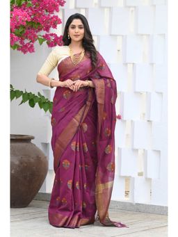 Beatitude - Purple Chanderi Cotton Woven Saree with Unstitched Blouse
