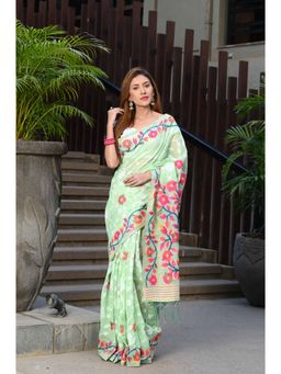 Beatitude - Green Cotton Jamdani Saree with Unstitched Blouse