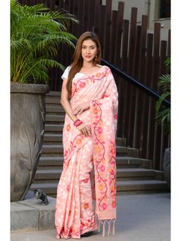 Beatitude - Peach Cotton Jamdani Saree with Unstitched Blouse