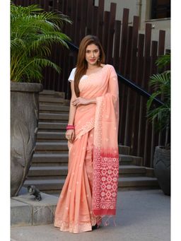 Beatitude - Peach Cotton Jamdani Saree with Unstitched Blouse