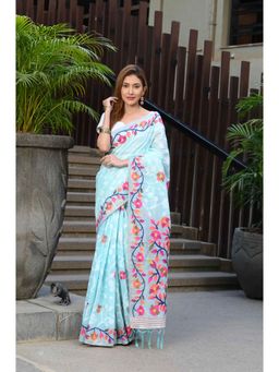 Beatitude - Blue Cotton Jamdani Saree with Unstitched Blouse