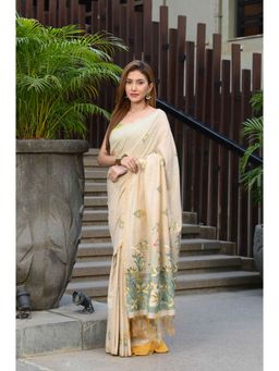 Beatitude - Beige Cotton Woven Saree with Unstitched Blouse