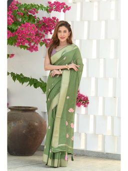 Beatitude - Green Cotton Saree with Unstitched Blouse