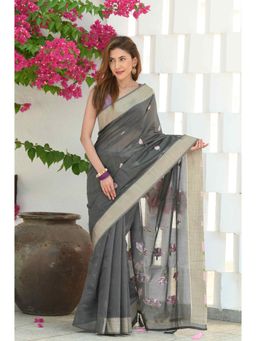 Beatitude - Grey Cotton Saree with Unstitched Blouse