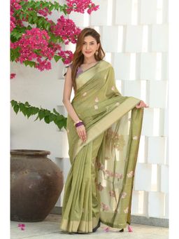 Beatitude - Green Cotton Saree with Unstitched Blouse