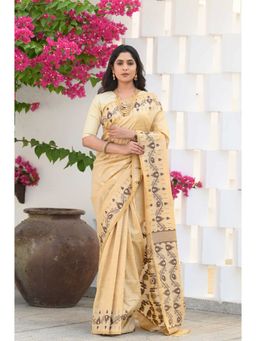 Beatitude - Beige Cotton Silk Jamdani Saree with Unstitched Blouse