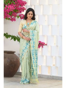 Beatitude - Green Cotton Silk Jamdani Saree with Unstitched Blouse