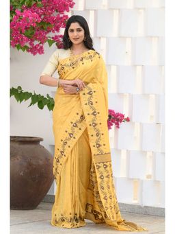 Beatitude - Mustard Cotton Silk Jamdani Saree with Unstitched Blouse