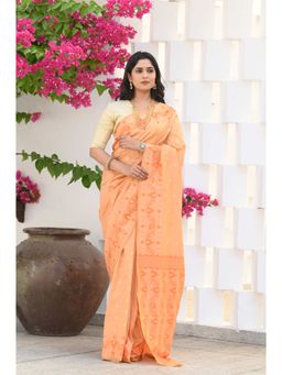 Beatitude - Orange Cotton Silk Jamdani Saree with Unstitched Blouse