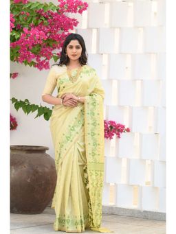 Beatitude - Yellow Cotton Silk Jamdani Saree with Unstitched Blouse