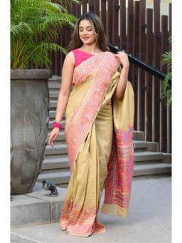 Beatitude - Beige Modal Silk Woven Saree with Unstitched Blouse