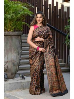 Beatitude - Black Modal Silk Woven Saree with Unstitched Blouse