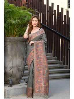 Beatitude - Black Modal Silk Woven Saree with Unstitched Blouse