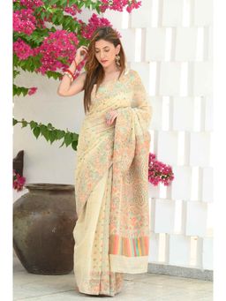 Beatitude - Beige Modal Silk Woven Saree with Unstitched Blouse