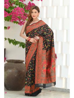 Beatitude - Black Modal Silk Woven Saree with Unstitched Blouse