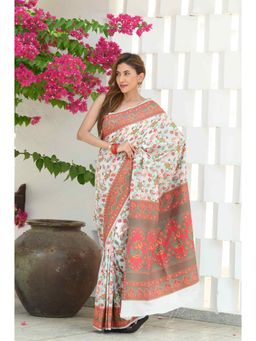 Beatitude - White Modal Silk Woven Saree with Unstitched Blouse
