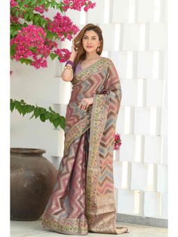 Beatitude - Purple Organza Saree with Unstitched Blouse