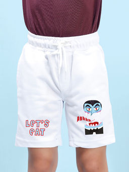 Nusyl - Boys White Lets Eat Graphic Printed Shorts