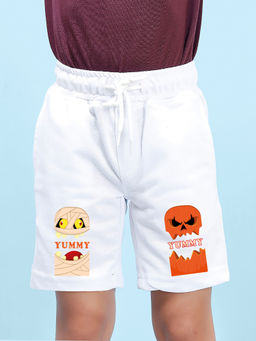 Nusyl - Boys White Yummy Graphic Printed Shorts
