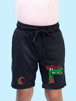 Nusyl - Boys Black Dinosaur Graphic Printed Shorts