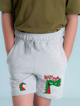 Nusyl - Boys Grey Dinosaur Graphic Printed Shorts