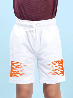 Nusyl - Boys White Flames Printed Shorts