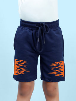 Nusyl - Boys Navy Blue Flames Printed Shorts