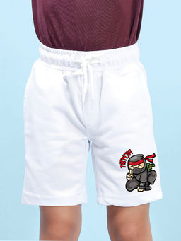 Nusyl - Boys White Ninja Graphic Printed Shorts